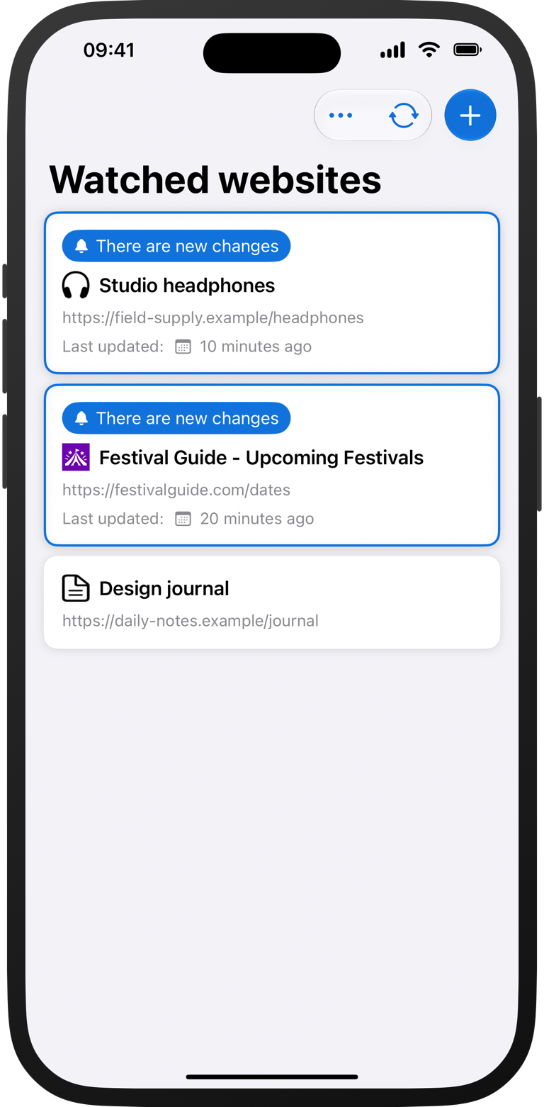 WebWatch watchlist on iPhone